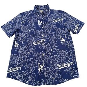 Reyn Spooner MLB Los Angeles Dodgers Hawaiian Shirt Blue Floral Mens Medium